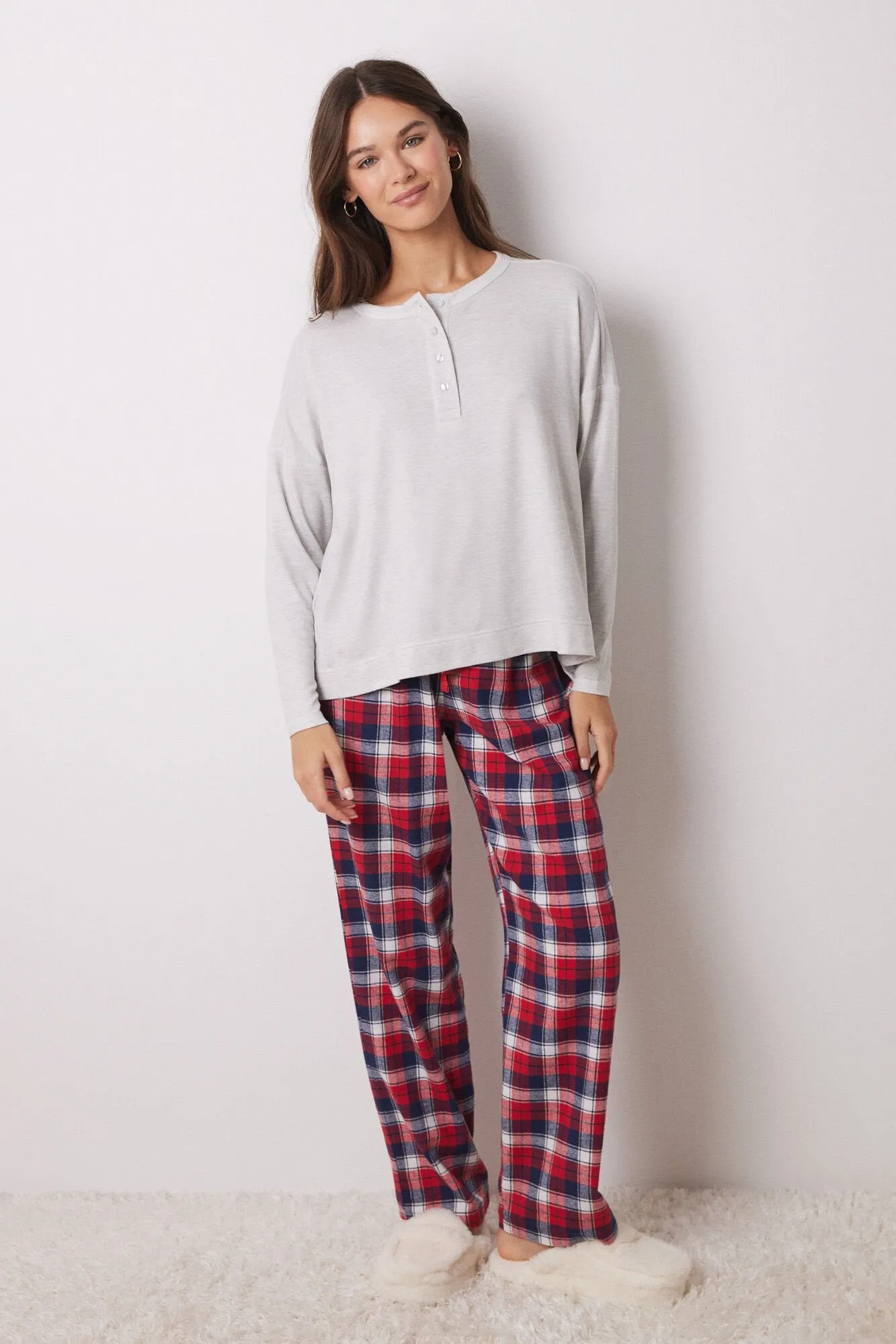 100% checked cotton casual pants