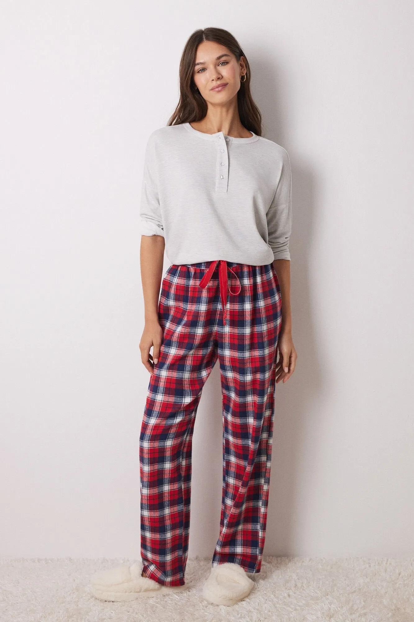 100% checked cotton casual pants