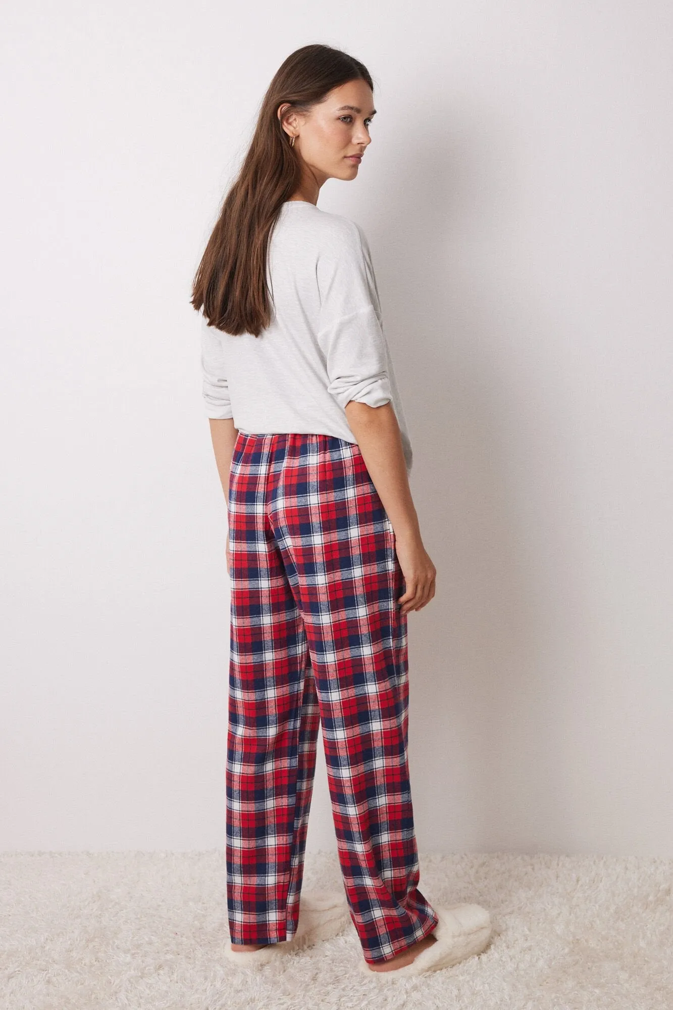 100% checked cotton casual pants