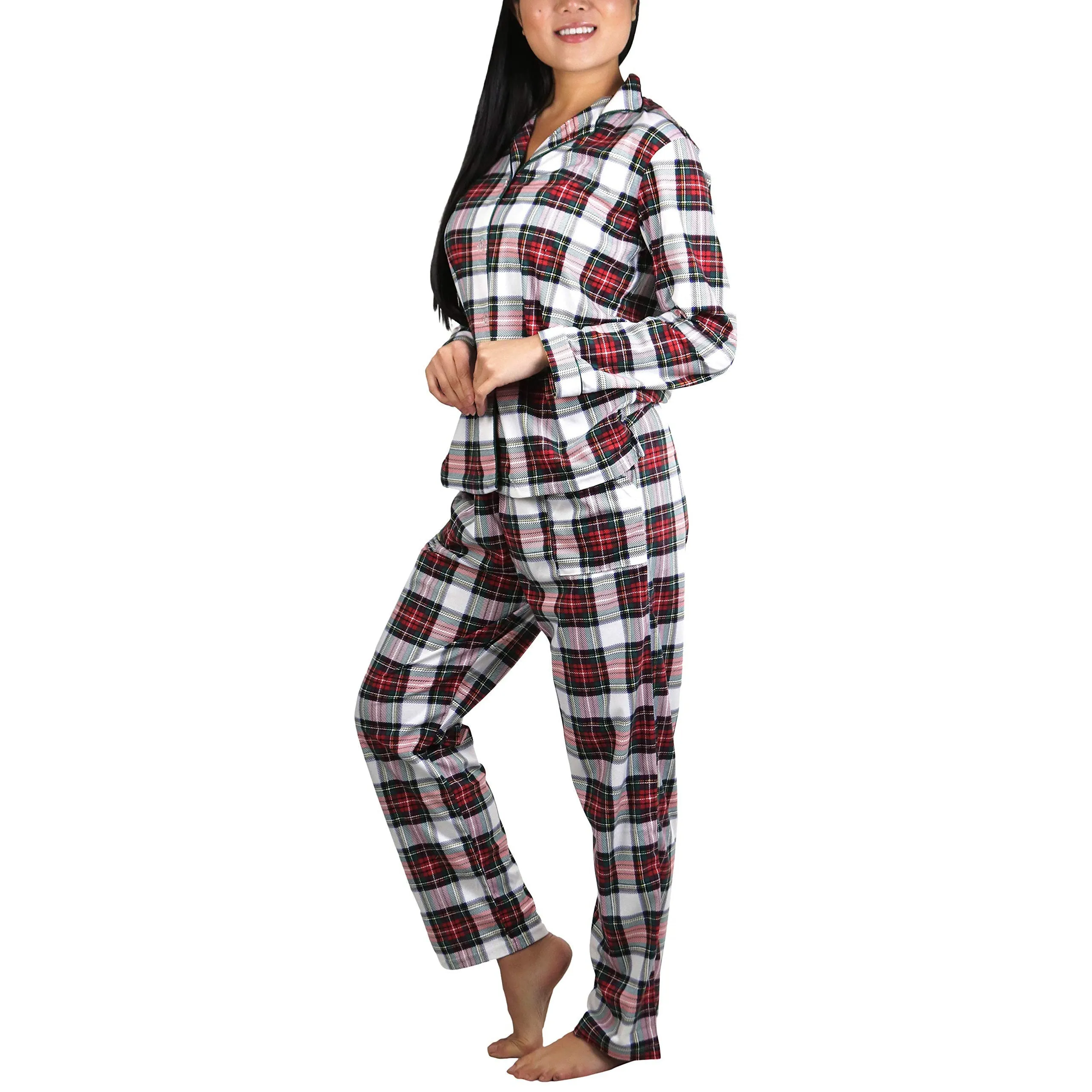 2-Piece Set: ToBeInStyle Women's Long Sleeve Button Down Top and Drawstring Bottom Pajama Set