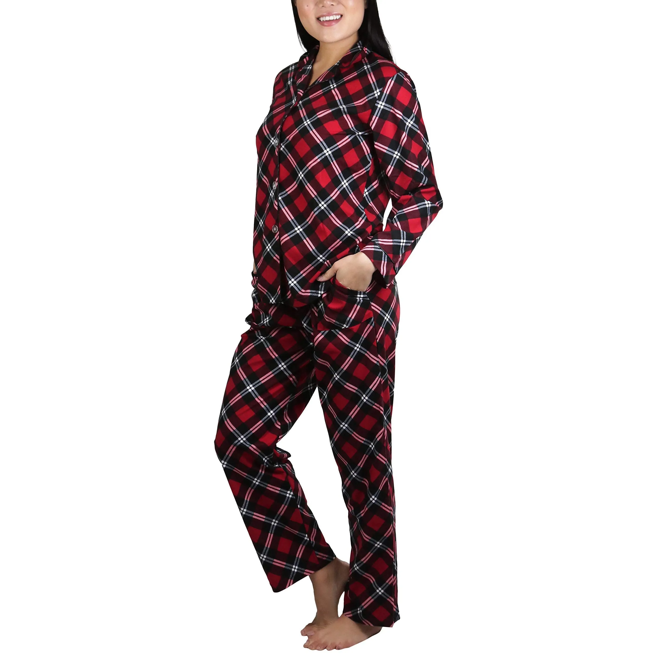 2-Piece Set: ToBeInStyle Women's Long Sleeve Button Down Top and Drawstring Bottom Pajama Set