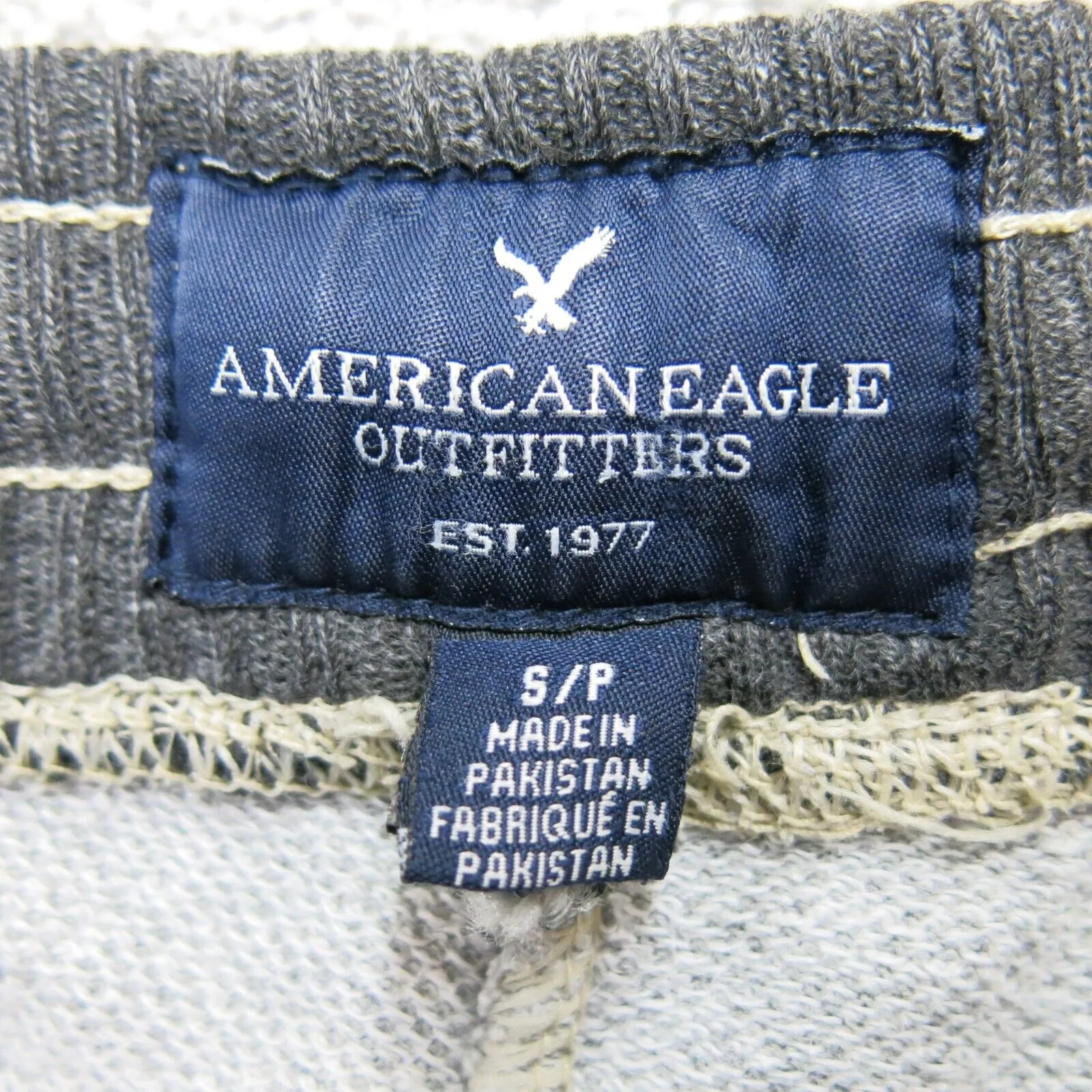 American Eagle Mens Drawstring Jogger Pant Mid Rise Pockets Gray Black S/P