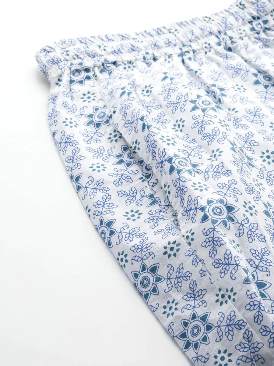 Anubhutee White & Blue Pure Cotton Printed Night suit