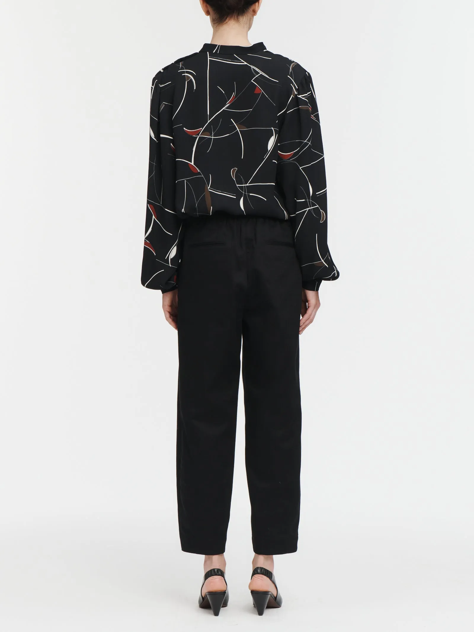 Barrel Leg Drawstring Trouser in Black
