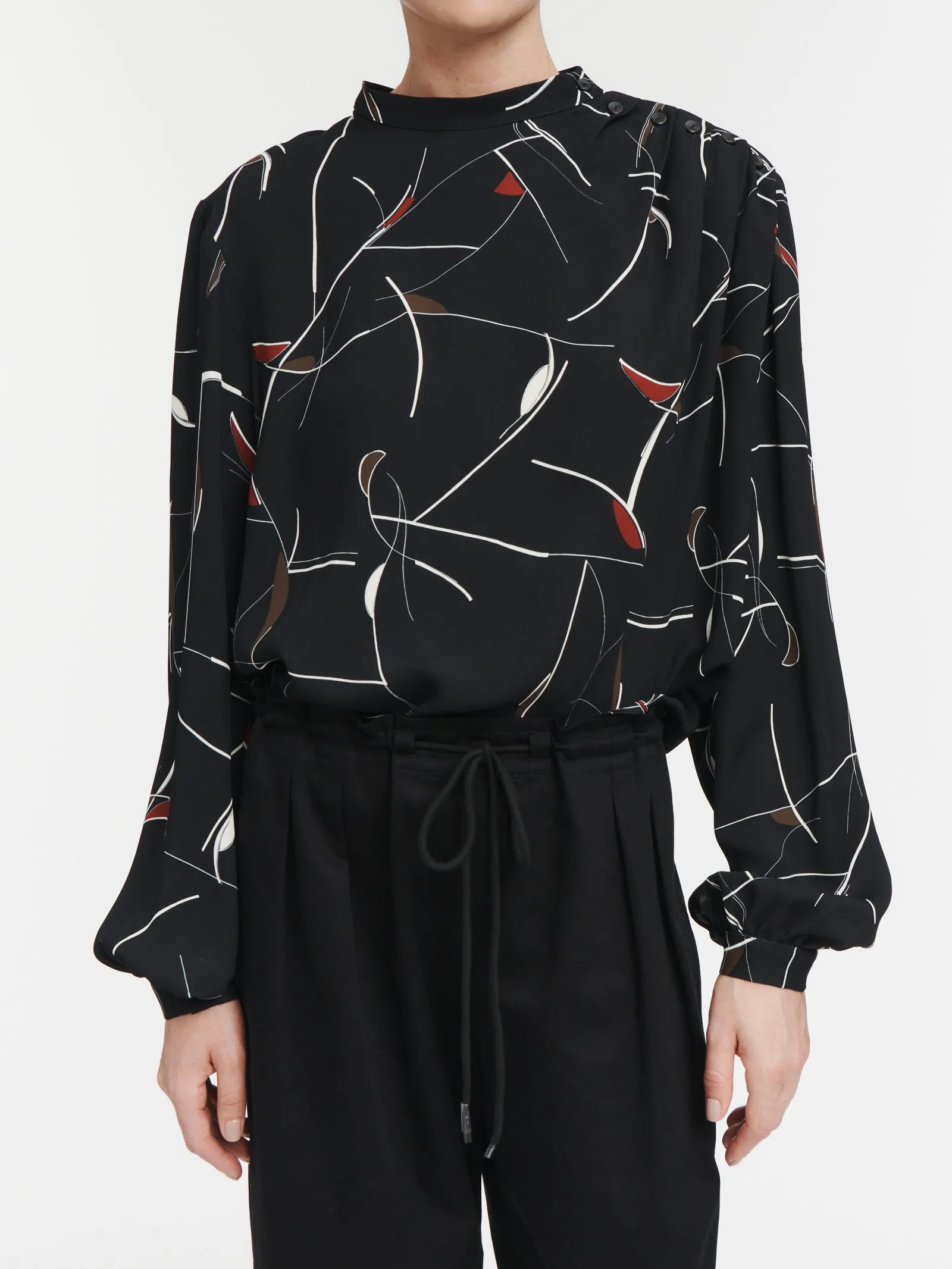 Barrel Leg Drawstring Trouser in Black