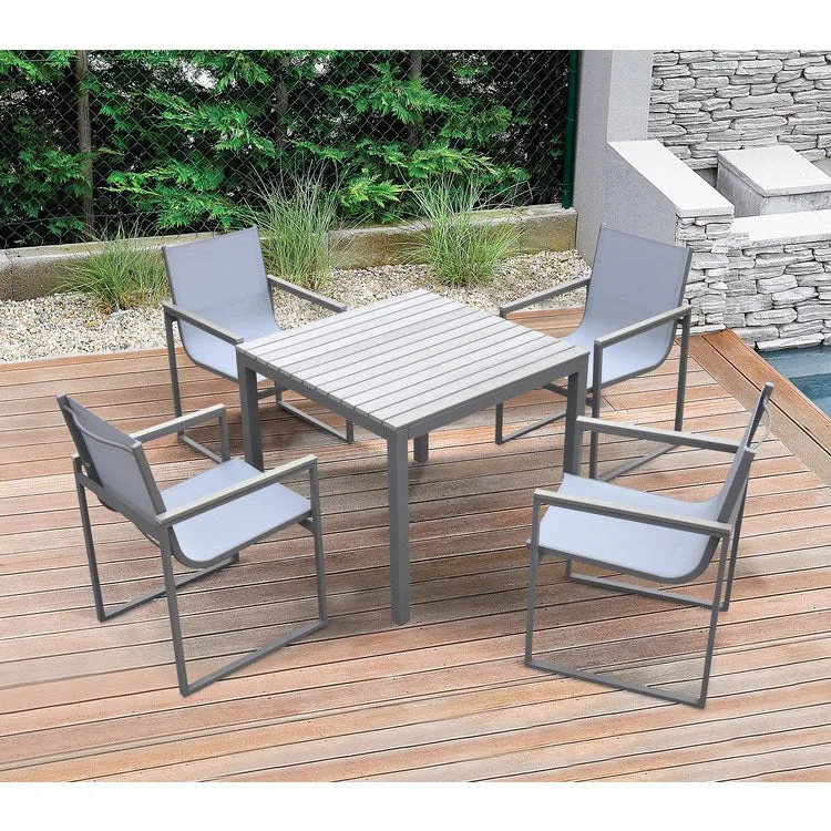 Bistro Dining Set Gray Powder Coated Finish (Table with 4 chairs)