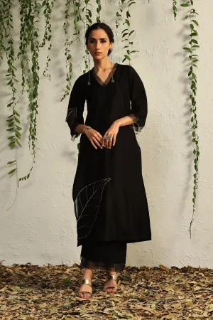 Black Chanderi Straight Kurta Set