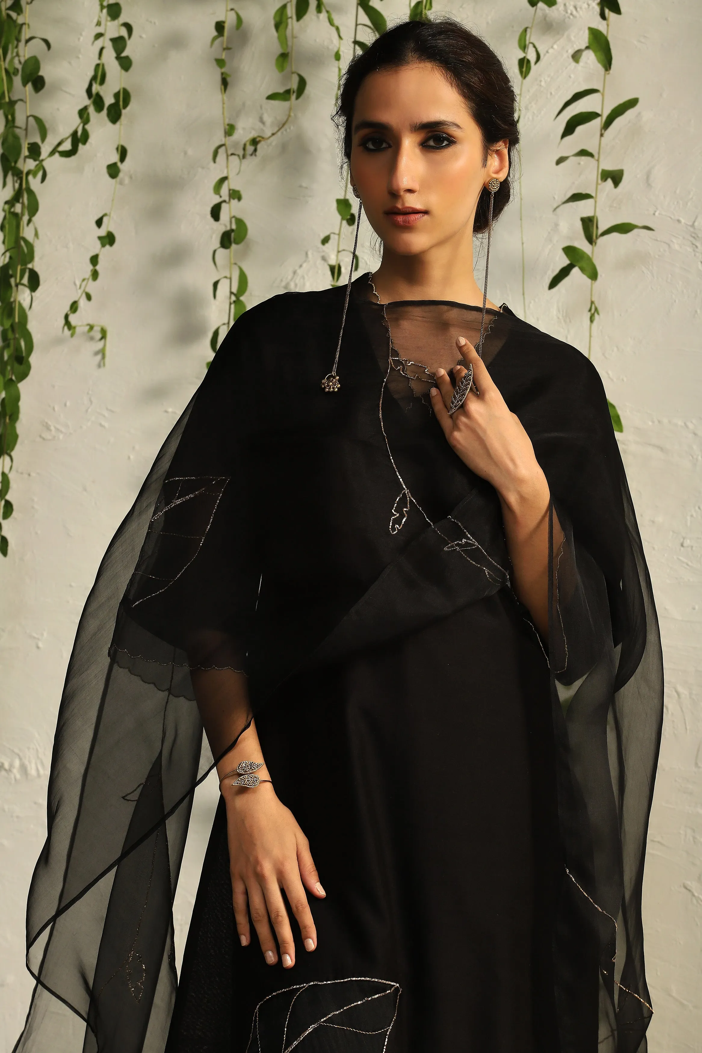 Black Chanderi Straight Kurta Set