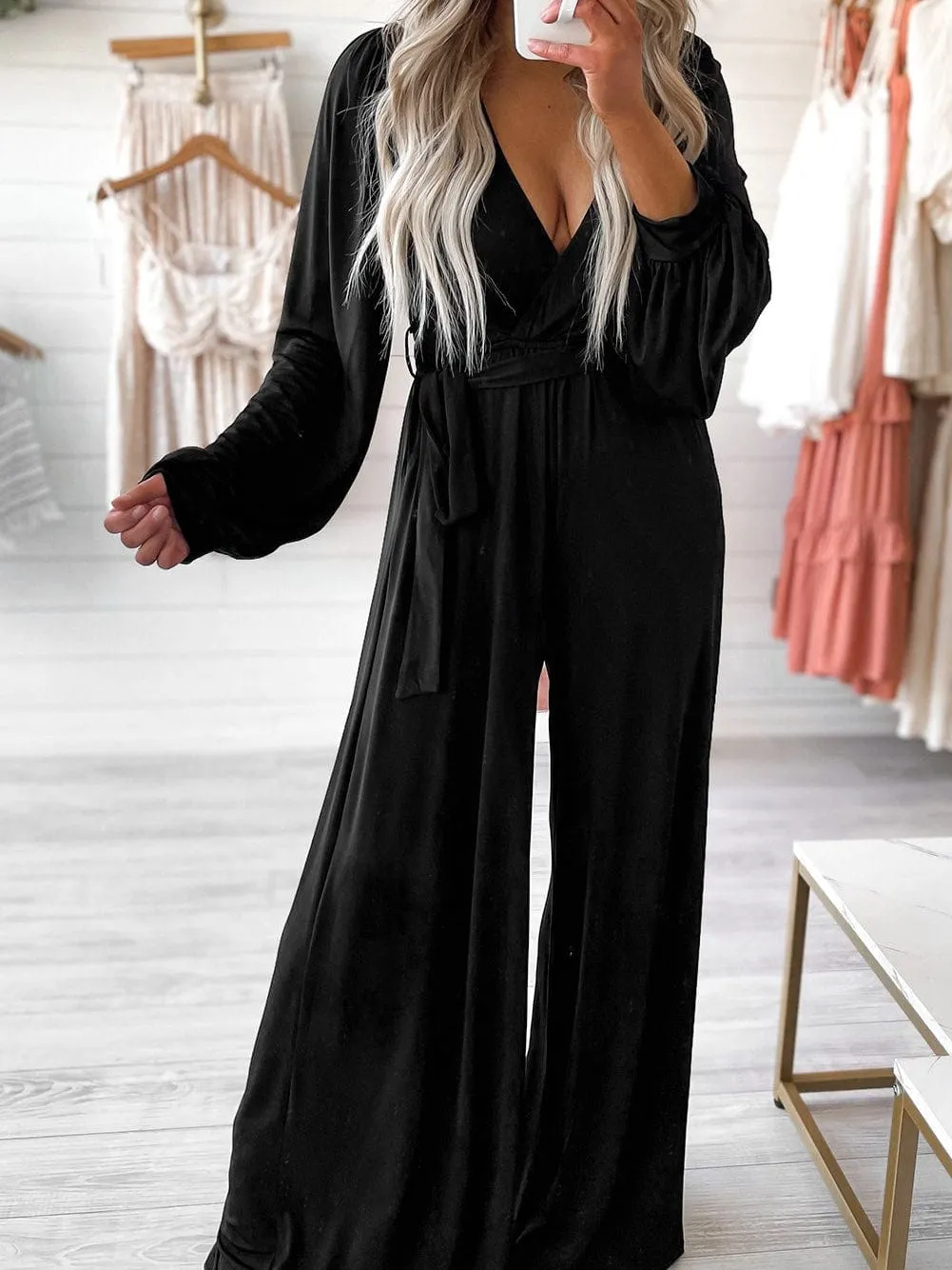 Black Jumpsuit with Balloon Sleeves
