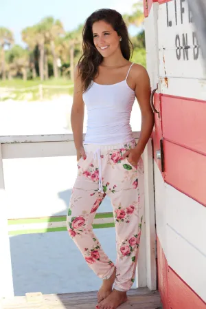 Blush Floral Drawstring Pants