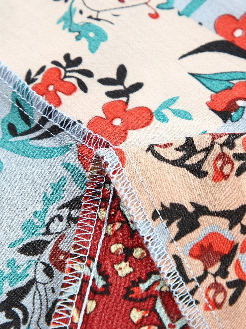 Boho Patchwork Print Drawstring Palazzo Trousers in Multicolor Bouquet