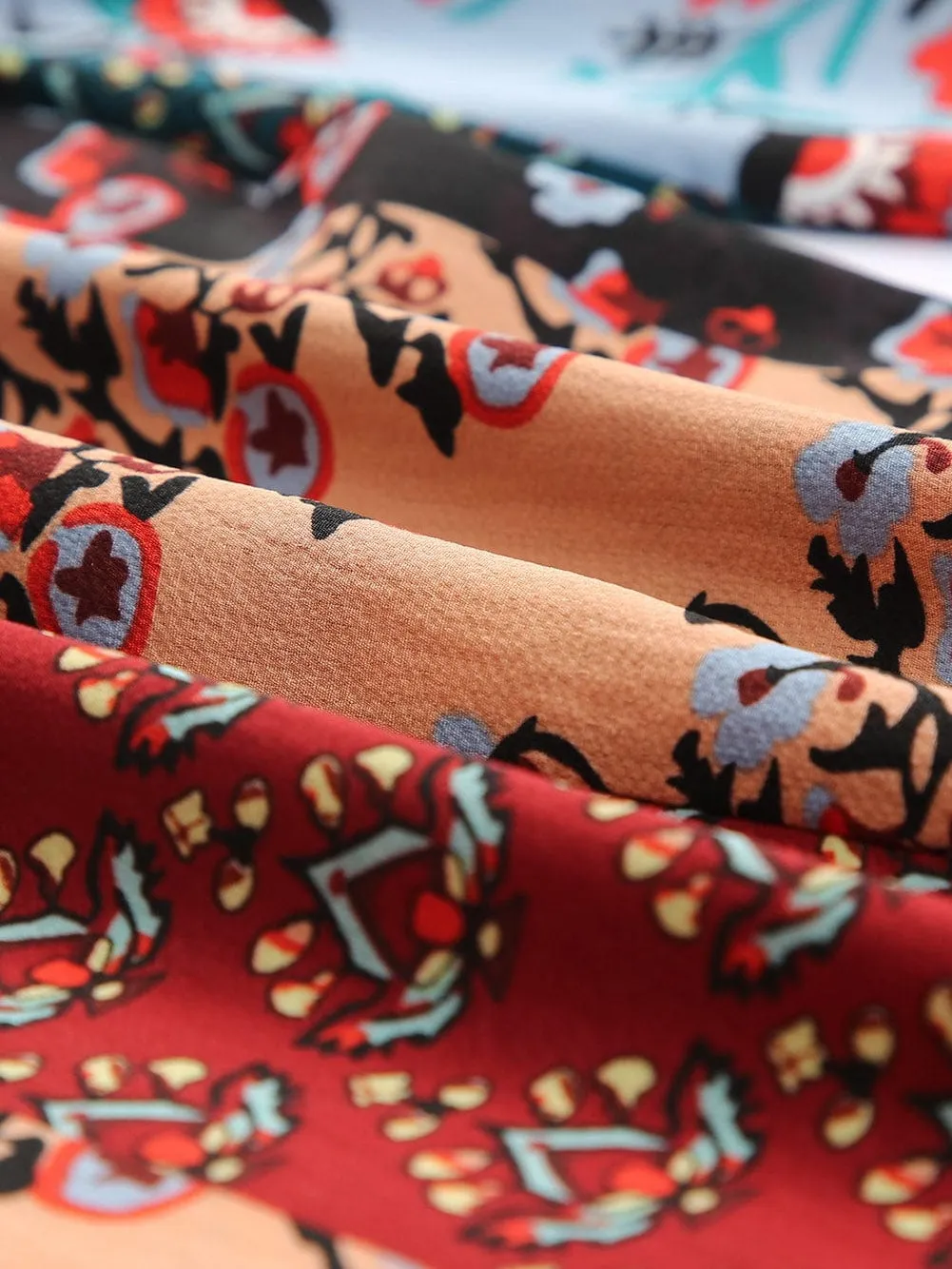 Boho Patchwork Print Drawstring Palazzo Trousers in Multicolor Bouquet