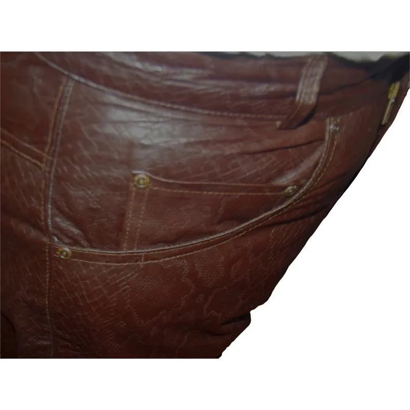 Brown Snakeskin Leather Jeans 5 Pocket | Clearance - last one 36" waist