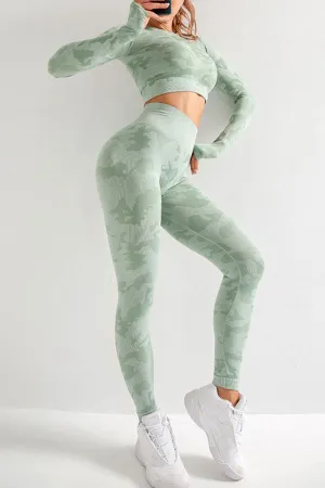 Camouflage Sporty Three Pieces Yoga Pants Suit