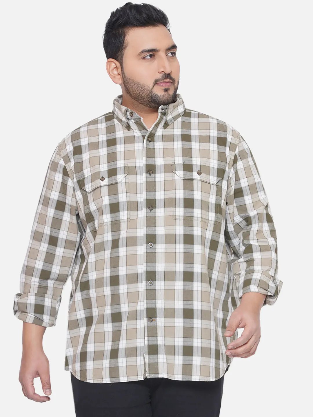 Carhartt - Plus Size Men's Regular Fit Olive Color Checked Full Sleeve Casual Shirt