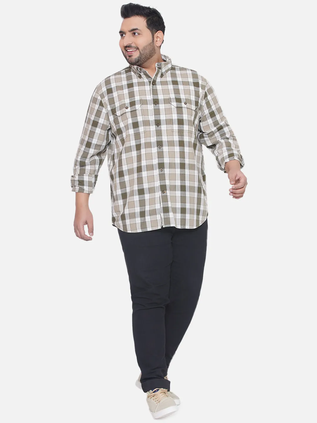 Carhartt - Plus Size Men's Regular Fit Olive Color Checked Full Sleeve Casual Shirt