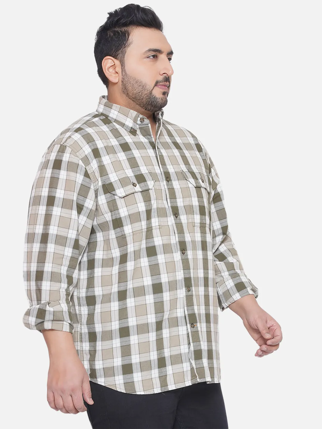 Carhartt - Plus Size Men's Regular Fit Olive Color Checked Full Sleeve Casual Shirt