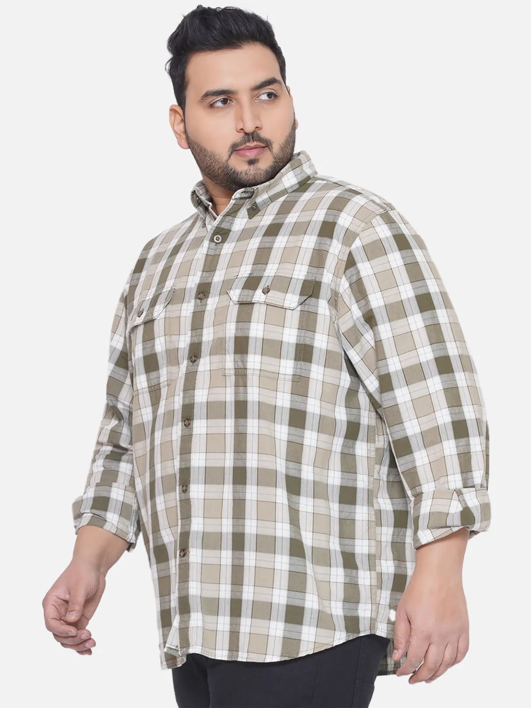Carhartt - Plus Size Men's Regular Fit Olive Color Checked Full Sleeve Casual Shirt