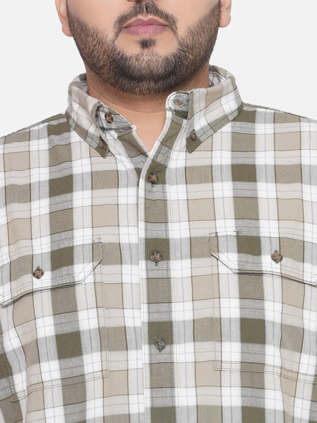 Carhartt - Plus Size Men's Regular Fit Olive Color Checked Full Sleeve Casual Shirt