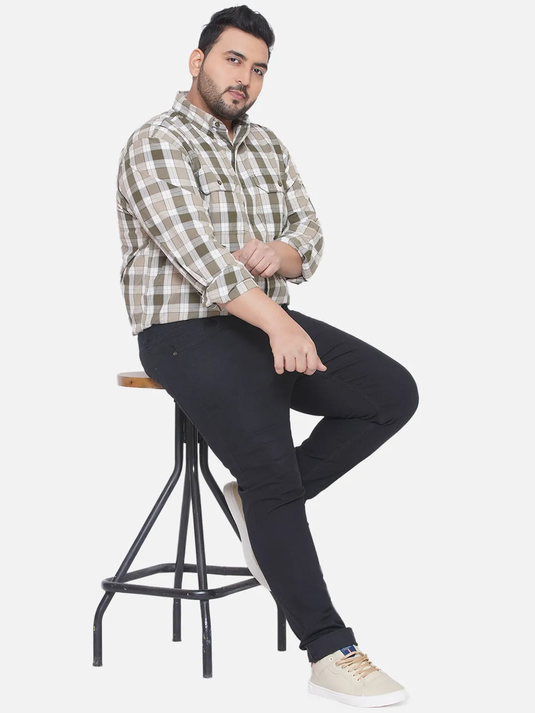 Carhartt - Plus Size Men's Regular Fit Olive Color Checked Full Sleeve Casual Shirt
