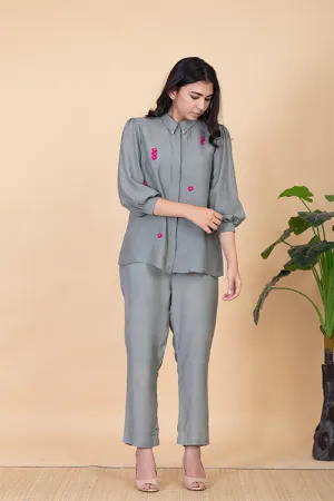 Chambray & Co.'S Leilah Applique Vegan Silk Coord Set