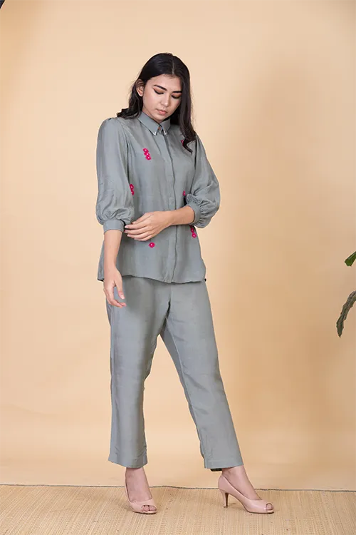 Chambray & Co.'S Leilah Applique Vegan Silk Coord Set