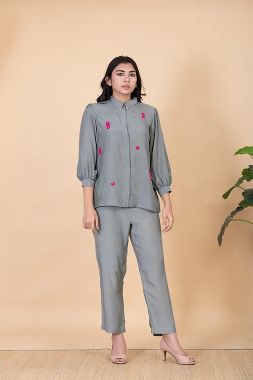 Chambray & Co.'S Leilah Applique Vegan Silk Coord Set