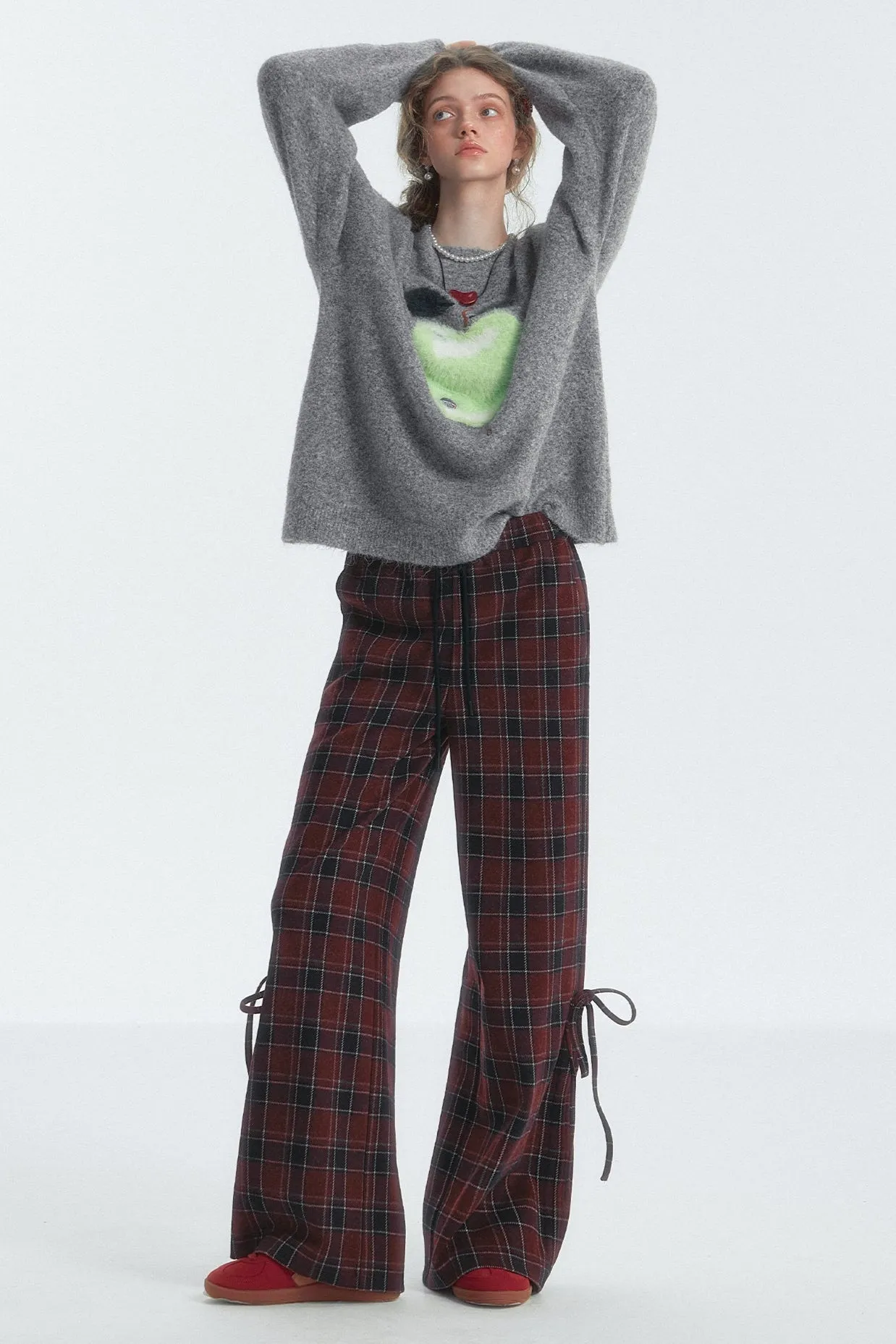 Checked Drawstring Bow Trousers