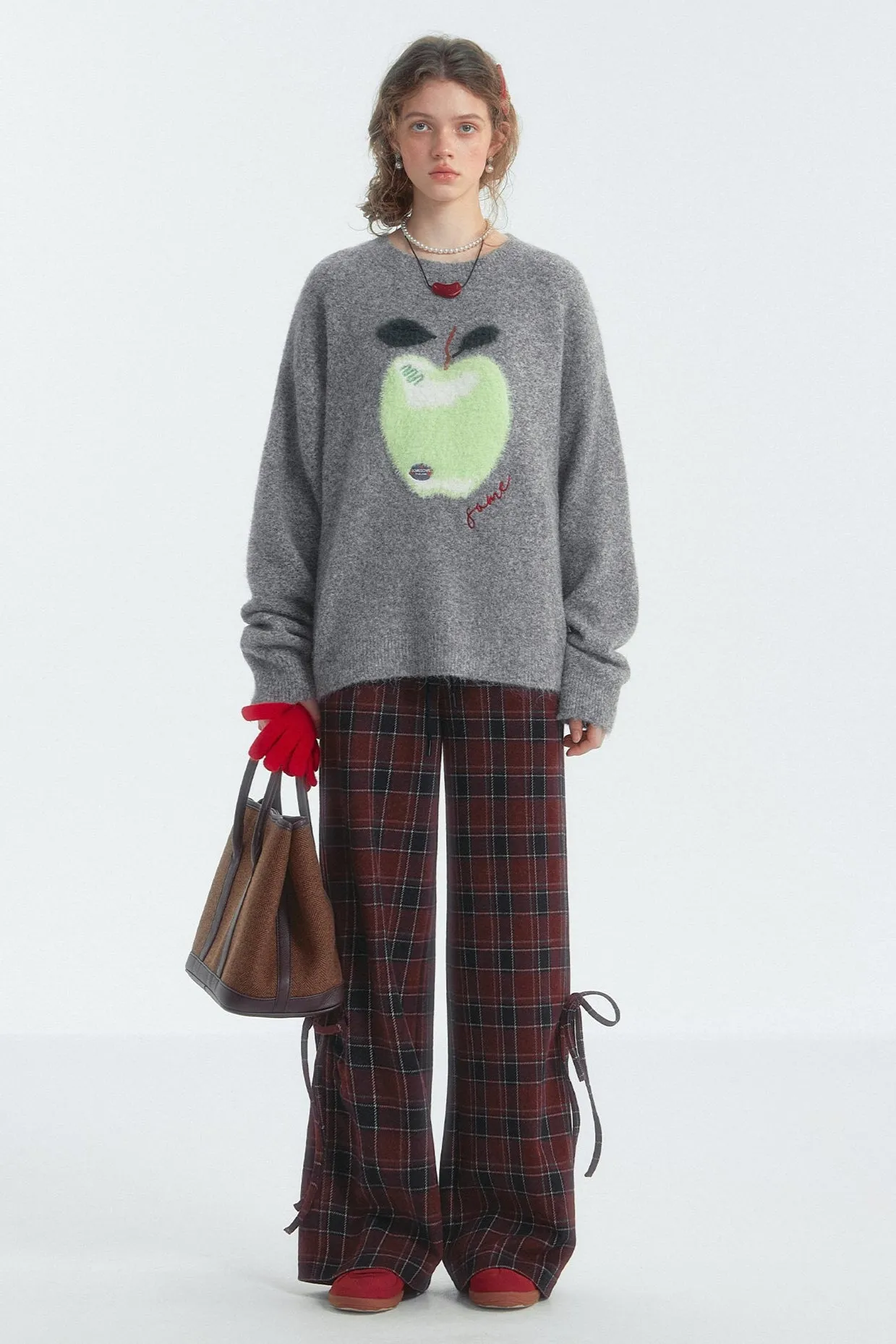 Checked Drawstring Bow Trousers