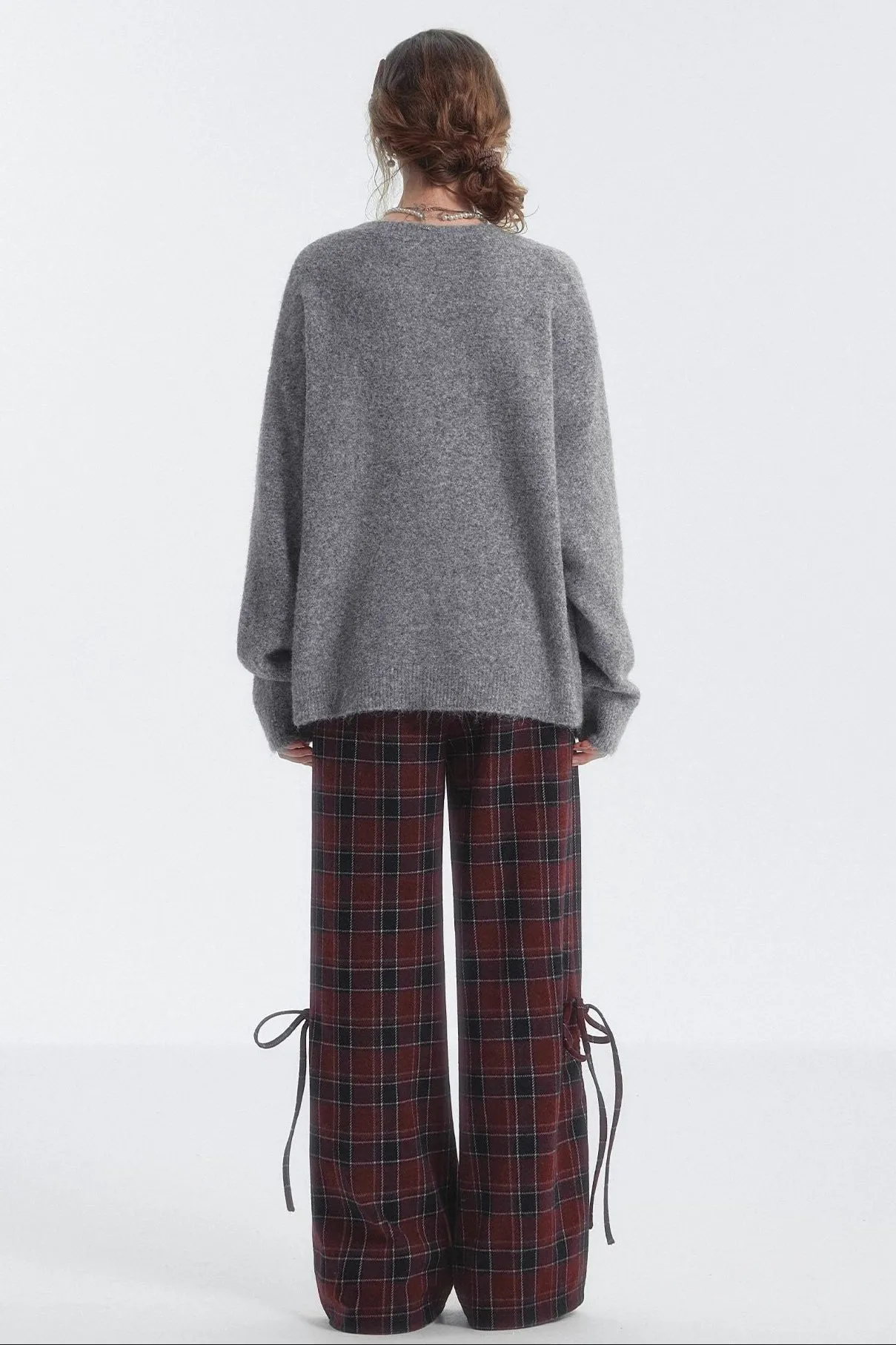 Checked Drawstring Bow Trousers