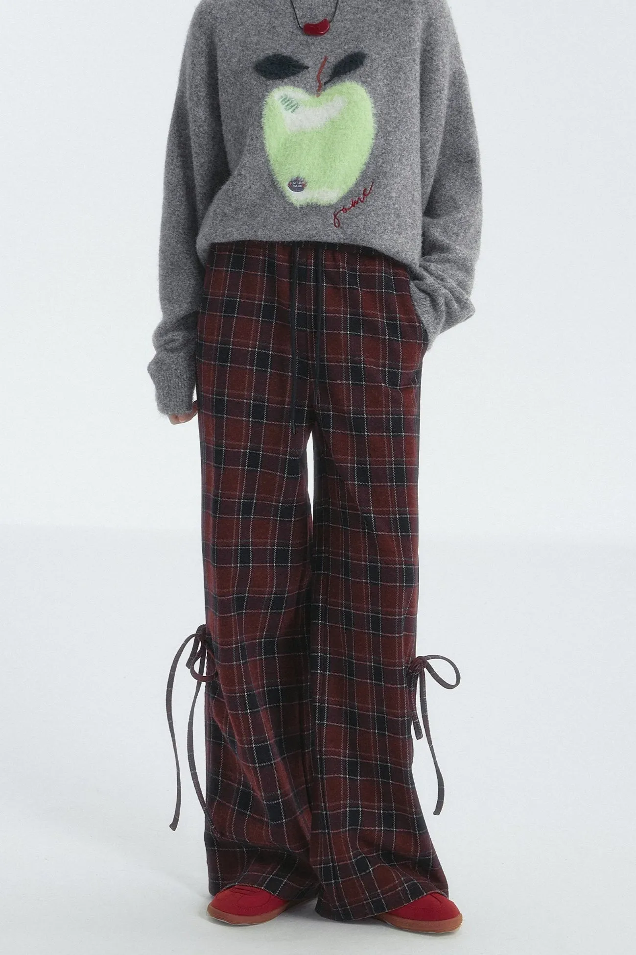 Checked Drawstring Bow Trousers