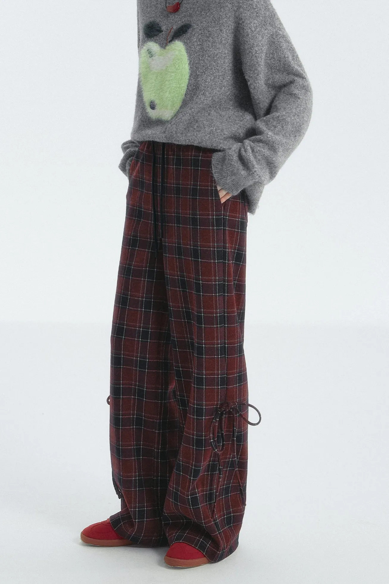Checked Drawstring Bow Trousers