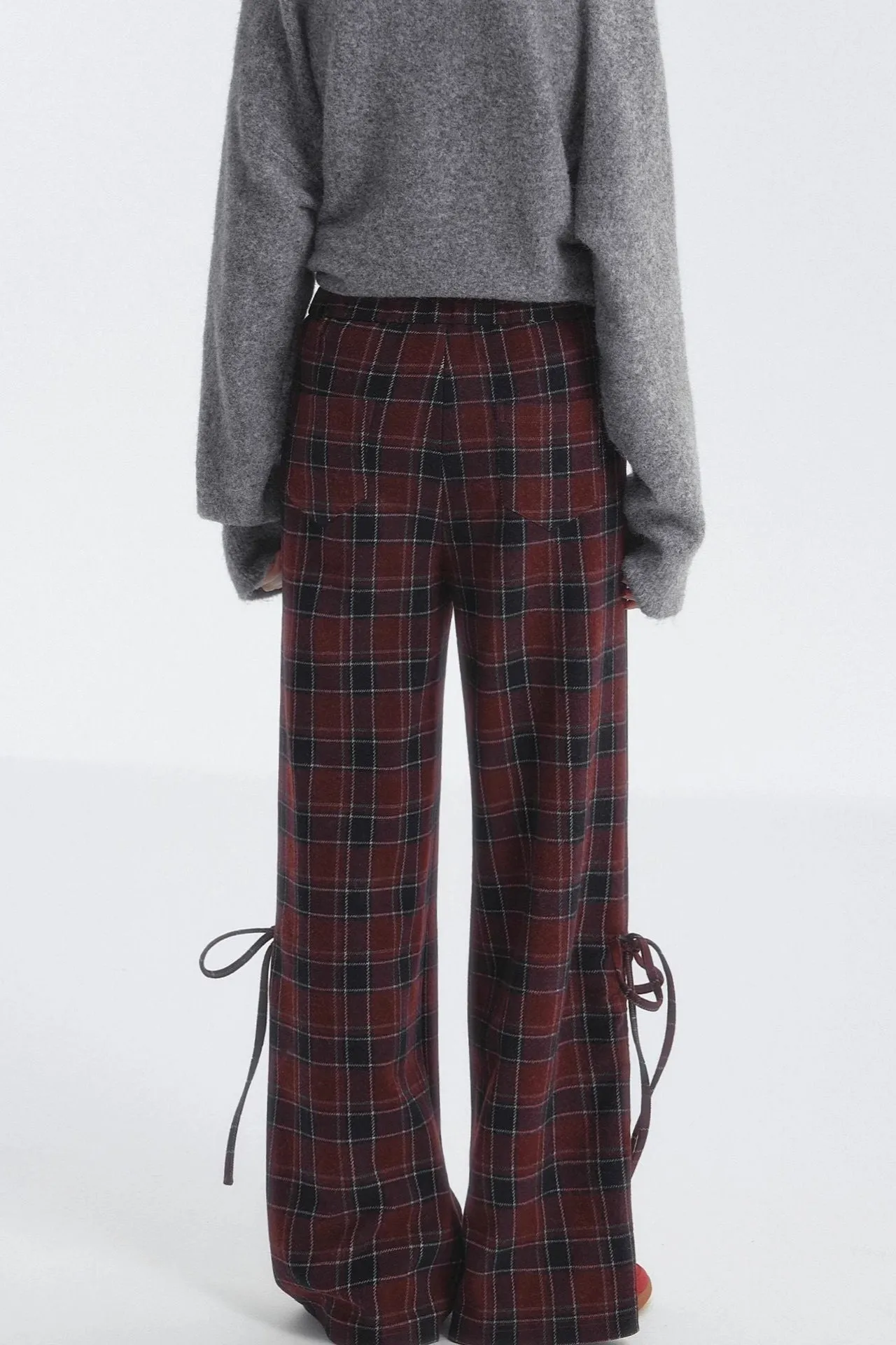 Checked Drawstring Bow Trousers