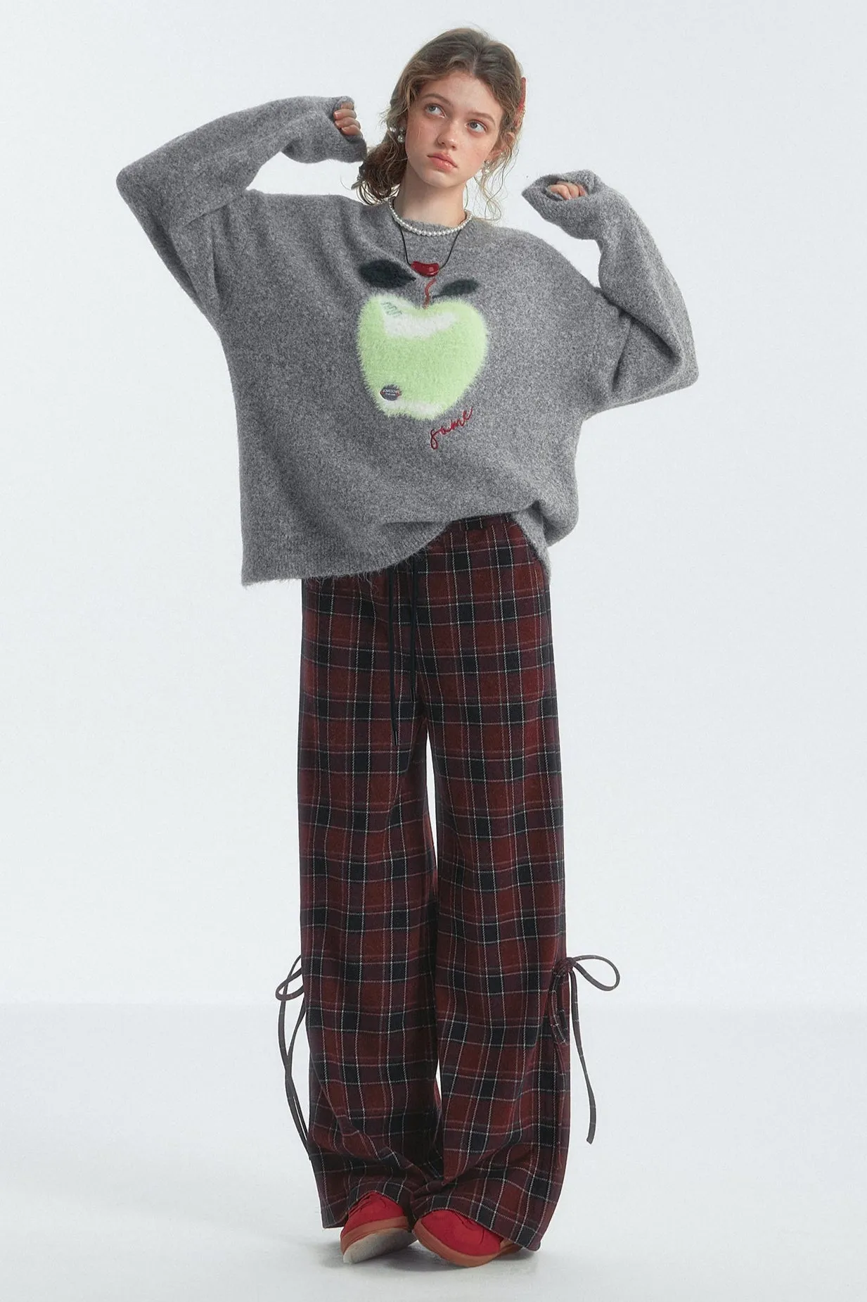 Checked Drawstring Bow Trousers