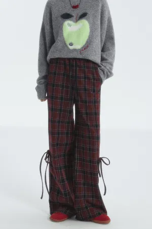 Checked Drawstring Bow Trousers