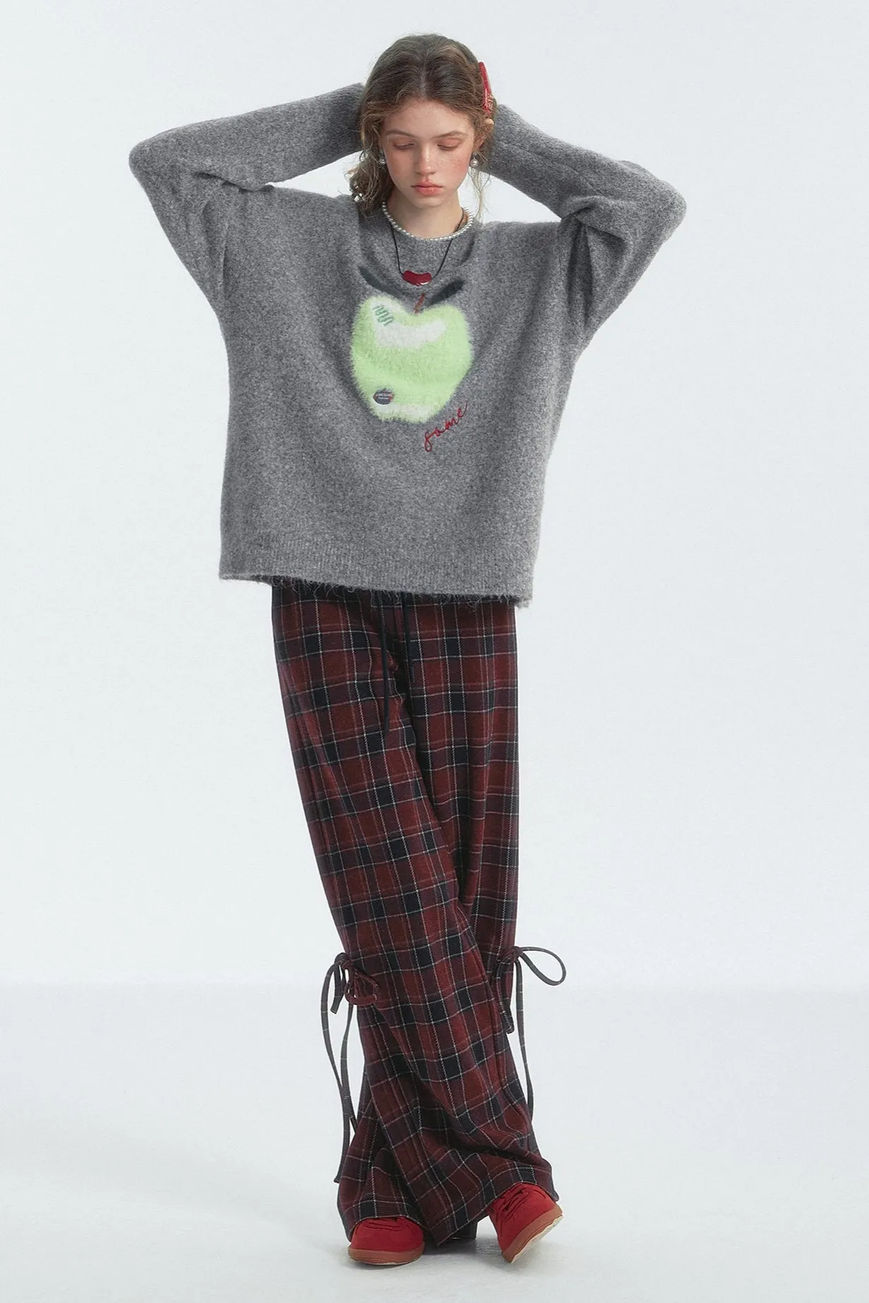 Checked Drawstring Bow Trousers