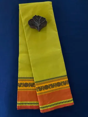 chettinad cotton saree - mehendi green & rust peacock