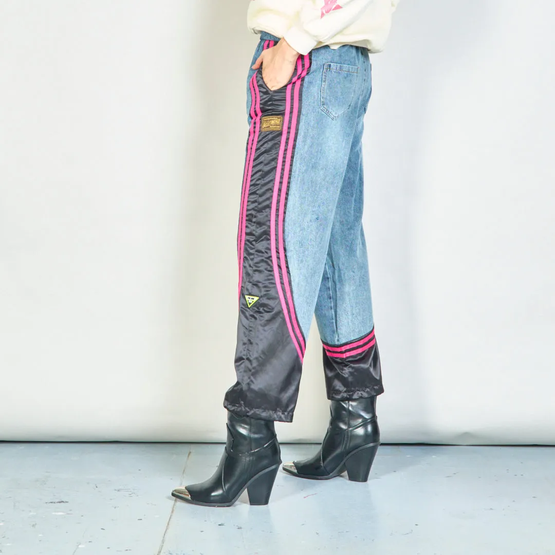 Color-block denim jogger pants with side stripes wholesale