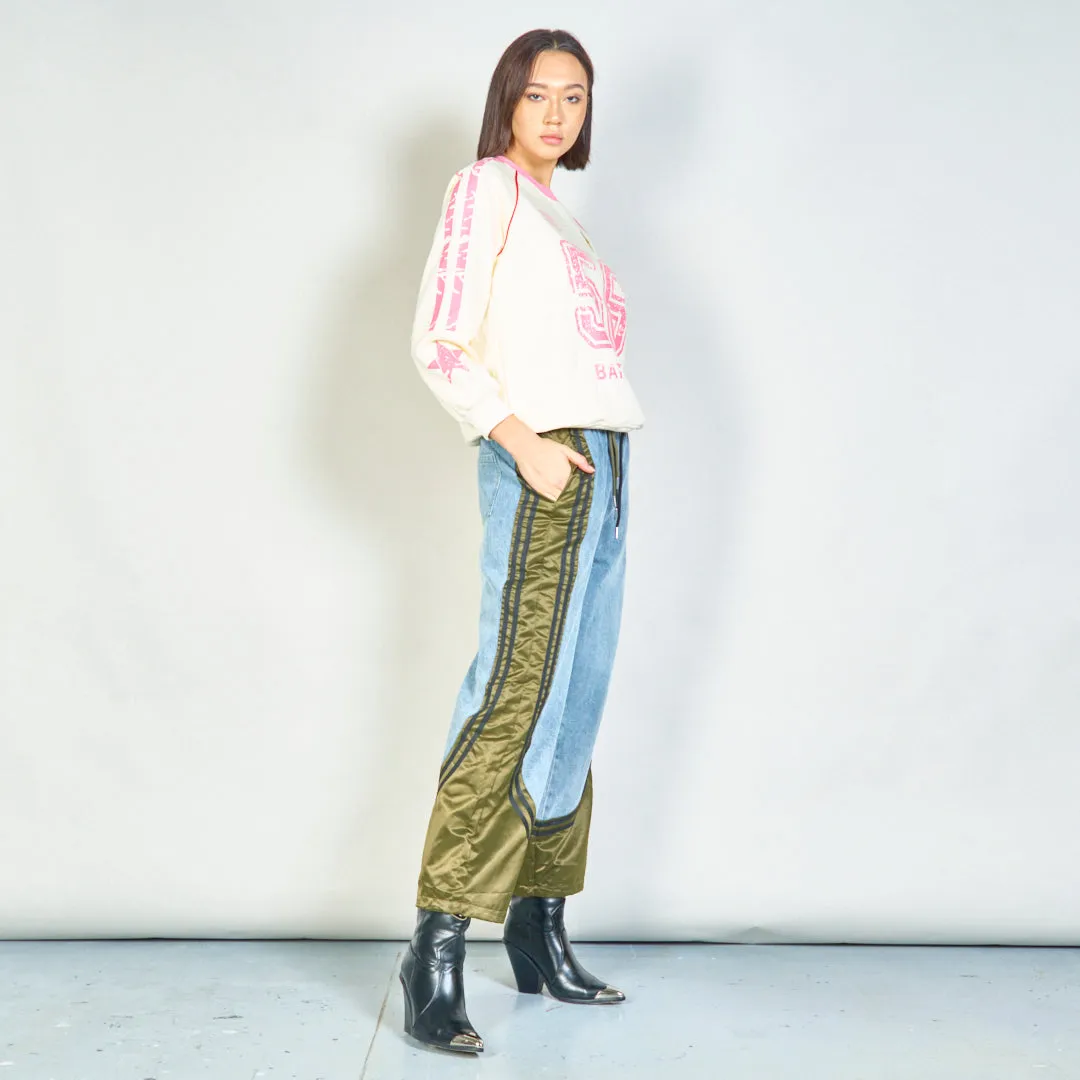 Color-block denim jogger pants with side stripes wholesale