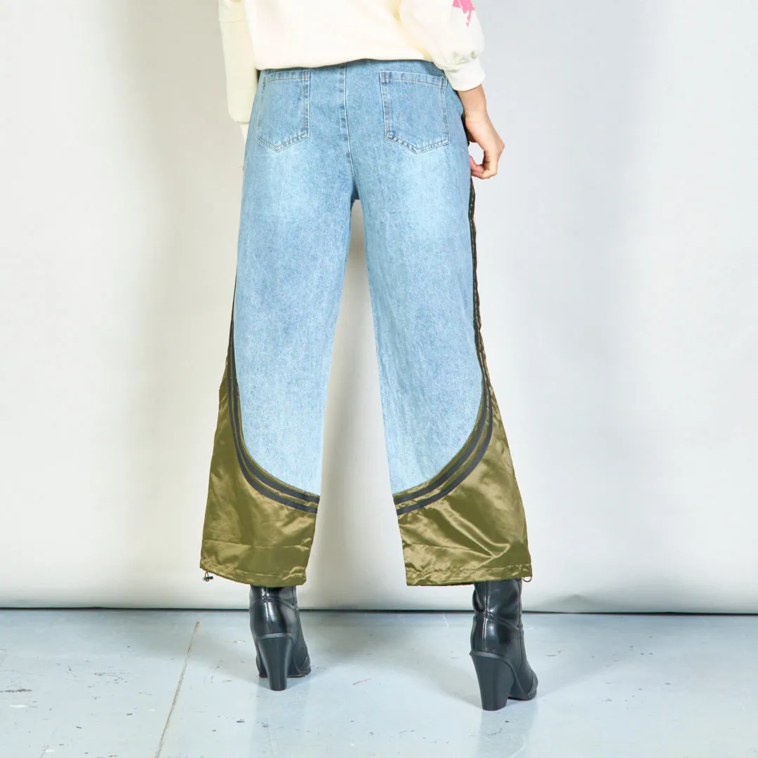 Color-block denim jogger pants with side stripes wholesale