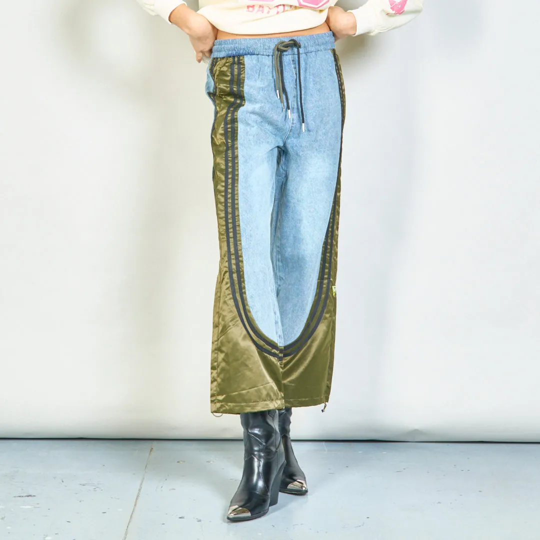 Color-block denim jogger pants with side stripes wholesale