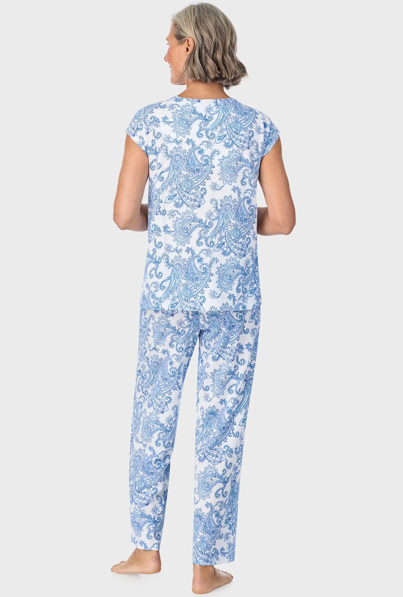 Cool Blue Paisley Cap Sleeve Long Pant PJ Set