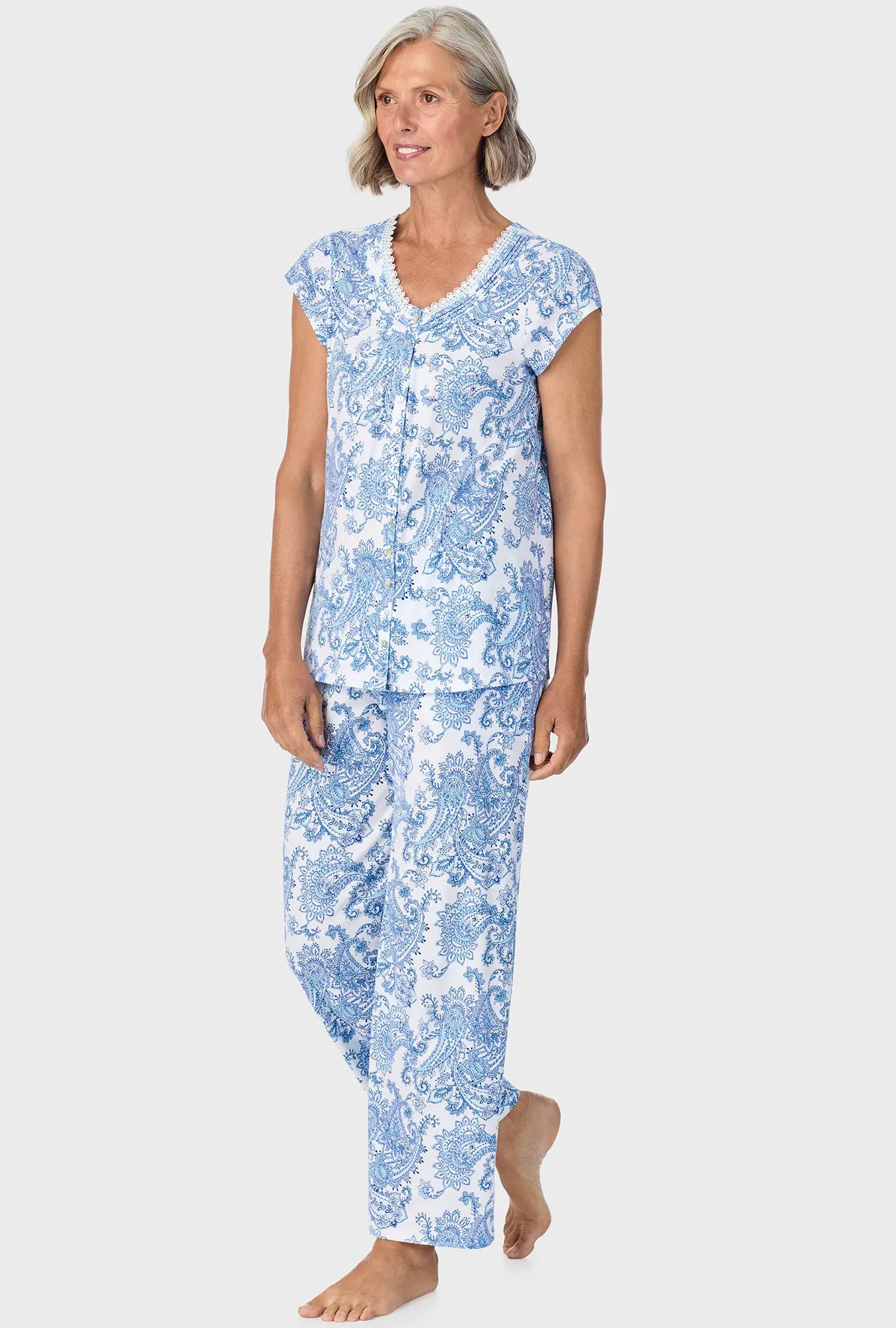 Cool Blue Paisley Cap Sleeve Long Pant PJ Set