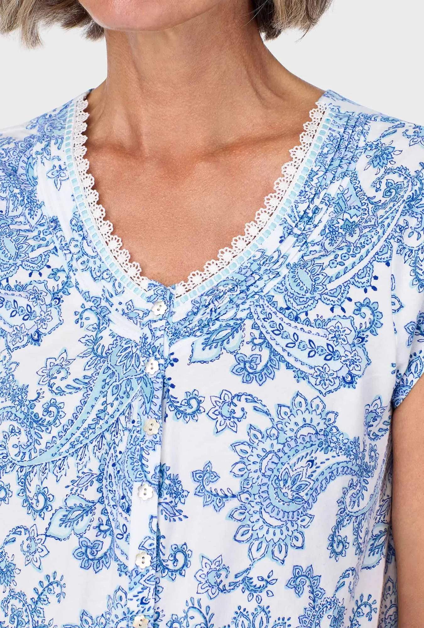 Cool Blue Paisley Cap Sleeve Long Pant PJ Set