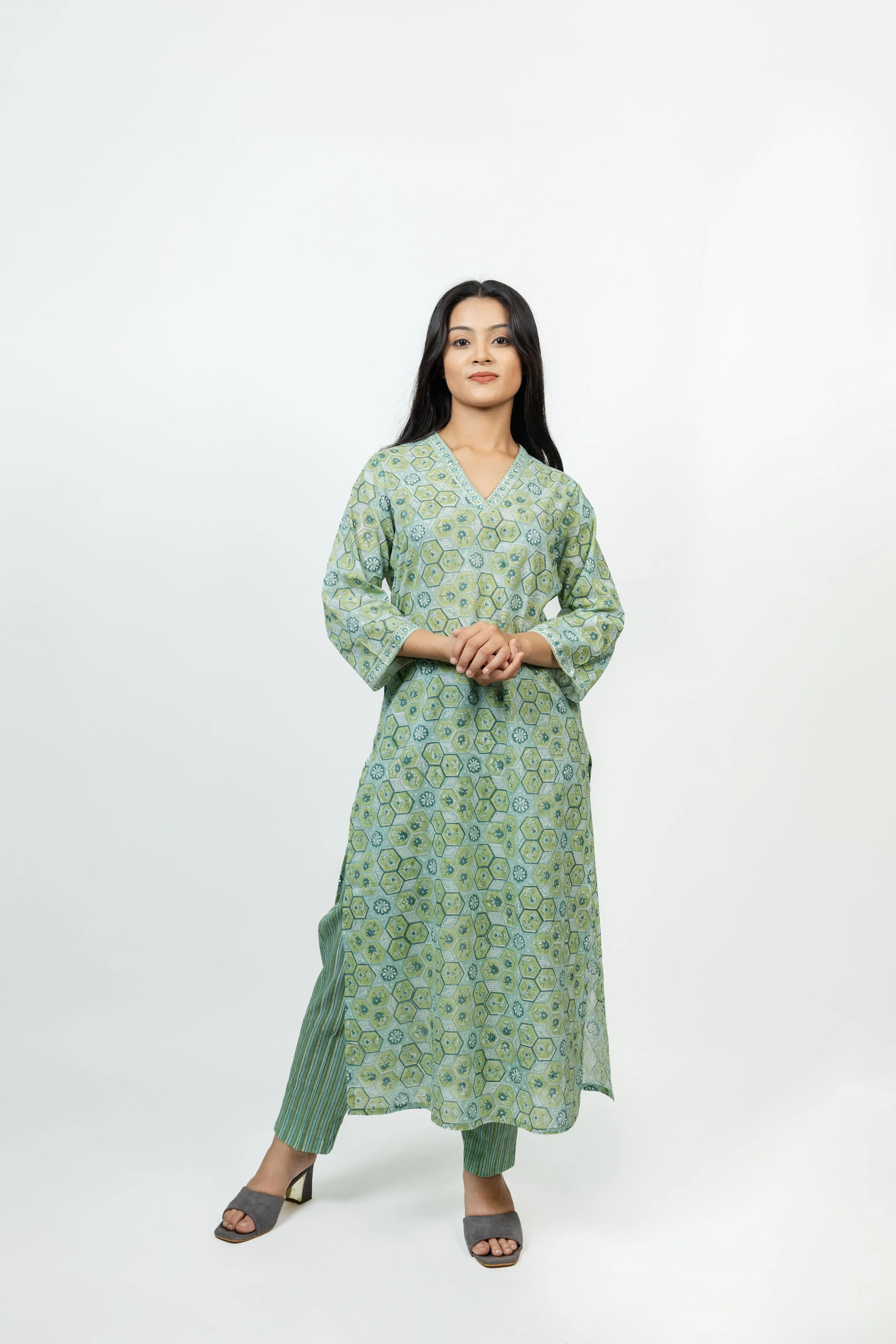 Cotton Hand Block Printed Pant - Light Green