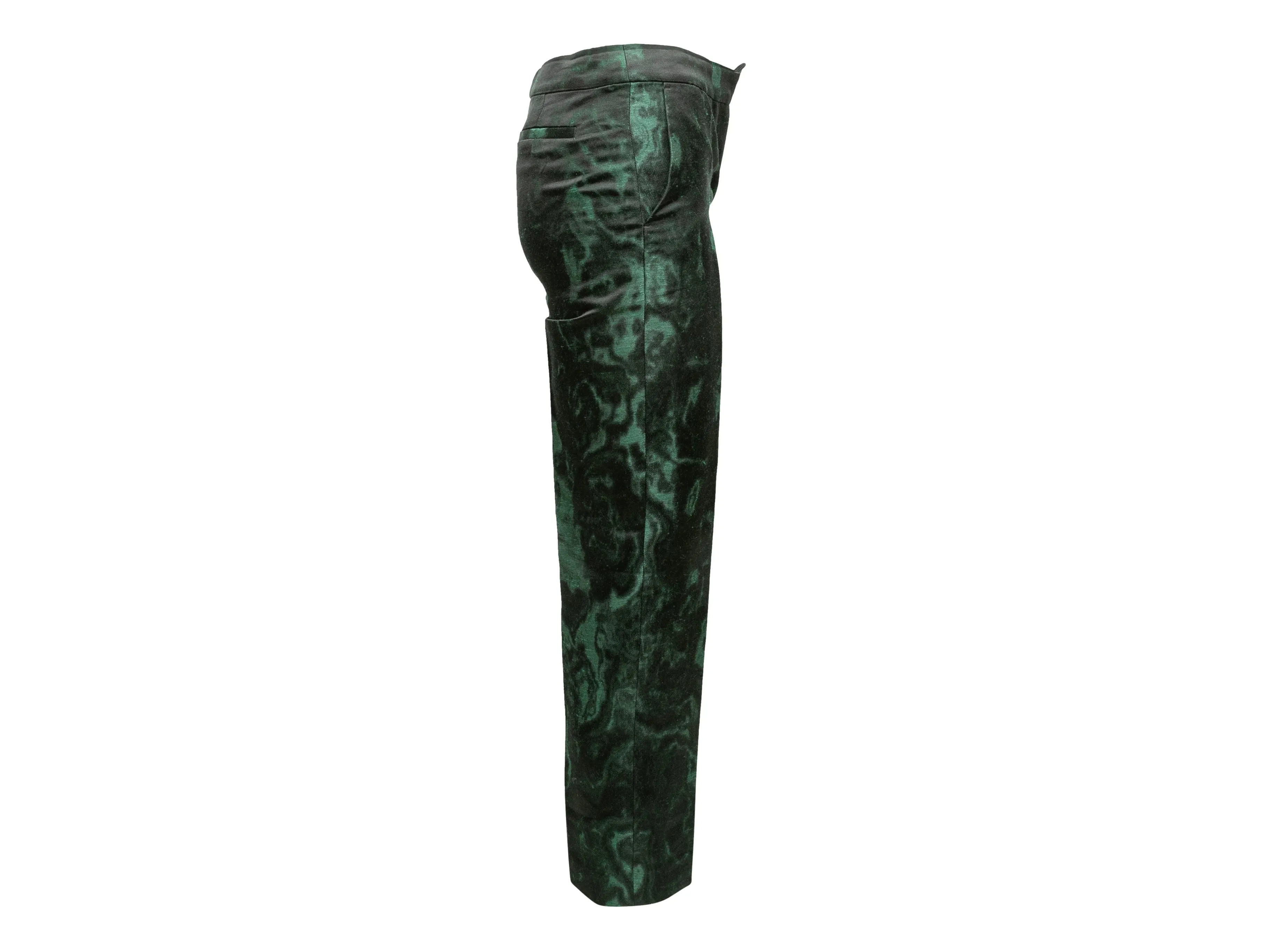 Dark Green & Black Dries Van Noten Jacquard Trousers Size EU 34