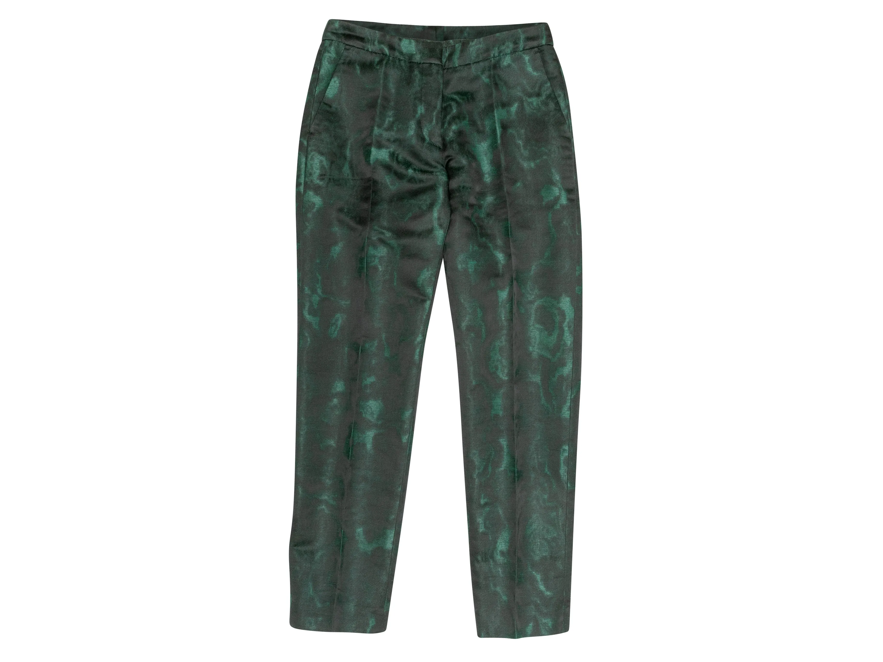 Dark Green & Black Dries Van Noten Jacquard Trousers Size EU 34