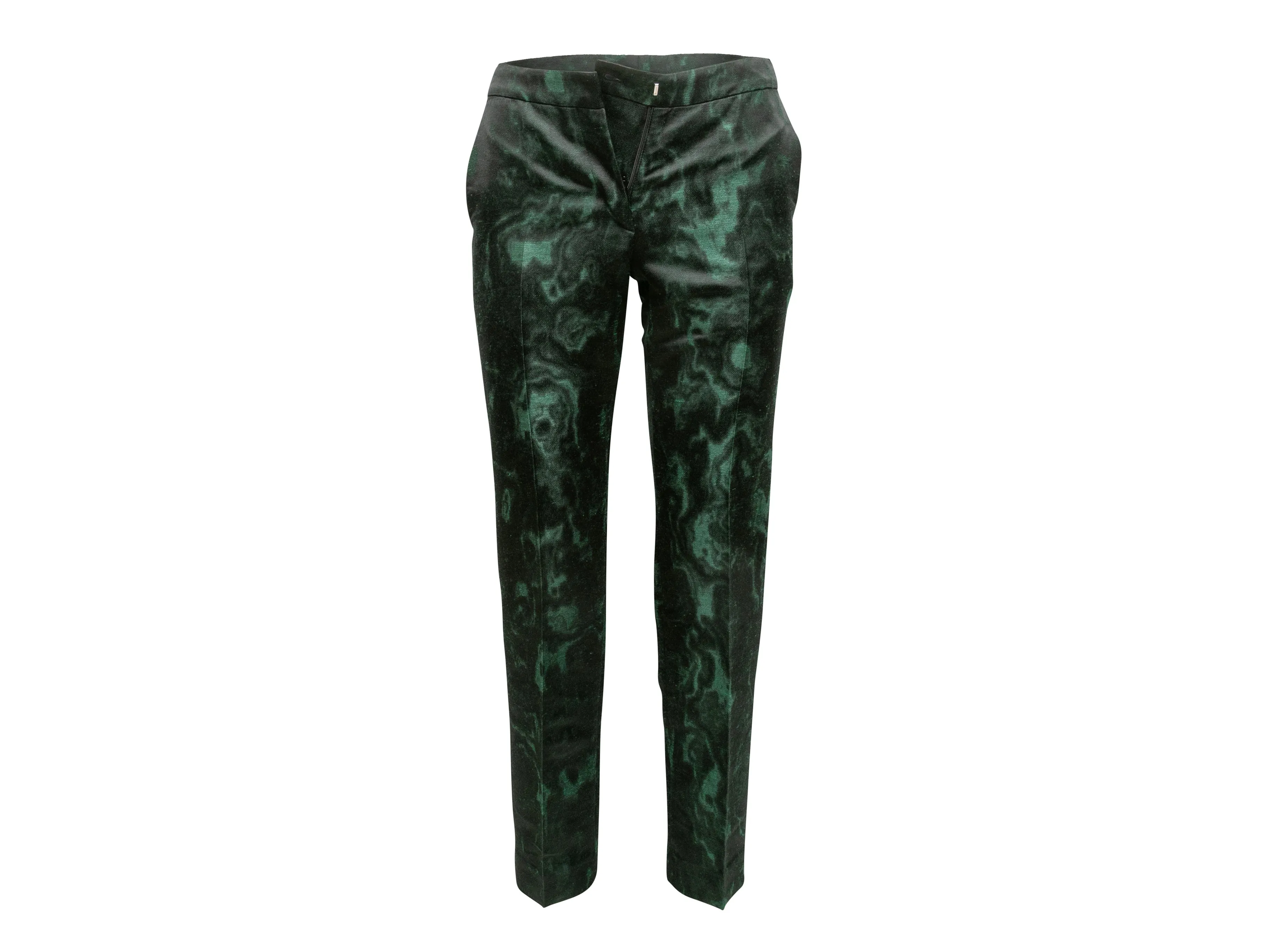 Dark Green & Black Dries Van Noten Jacquard Trousers Size EU 34