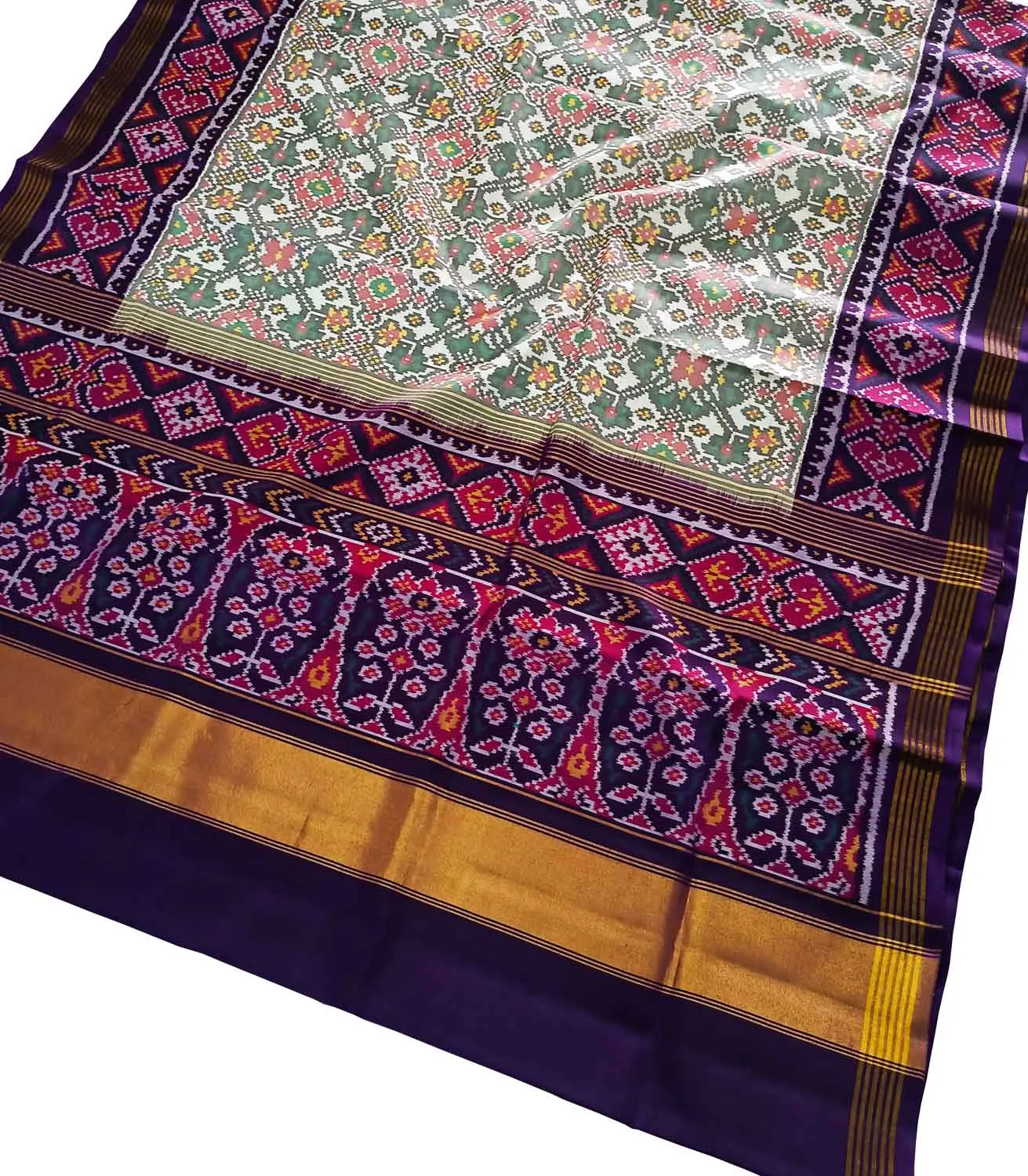 Elegant Off White Silk Patola Saree