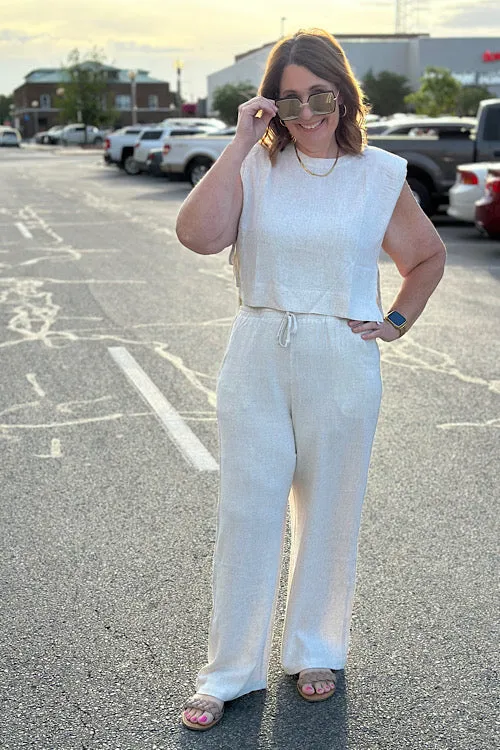 Ella - Loose Fit Linen Pants - Oatmeal